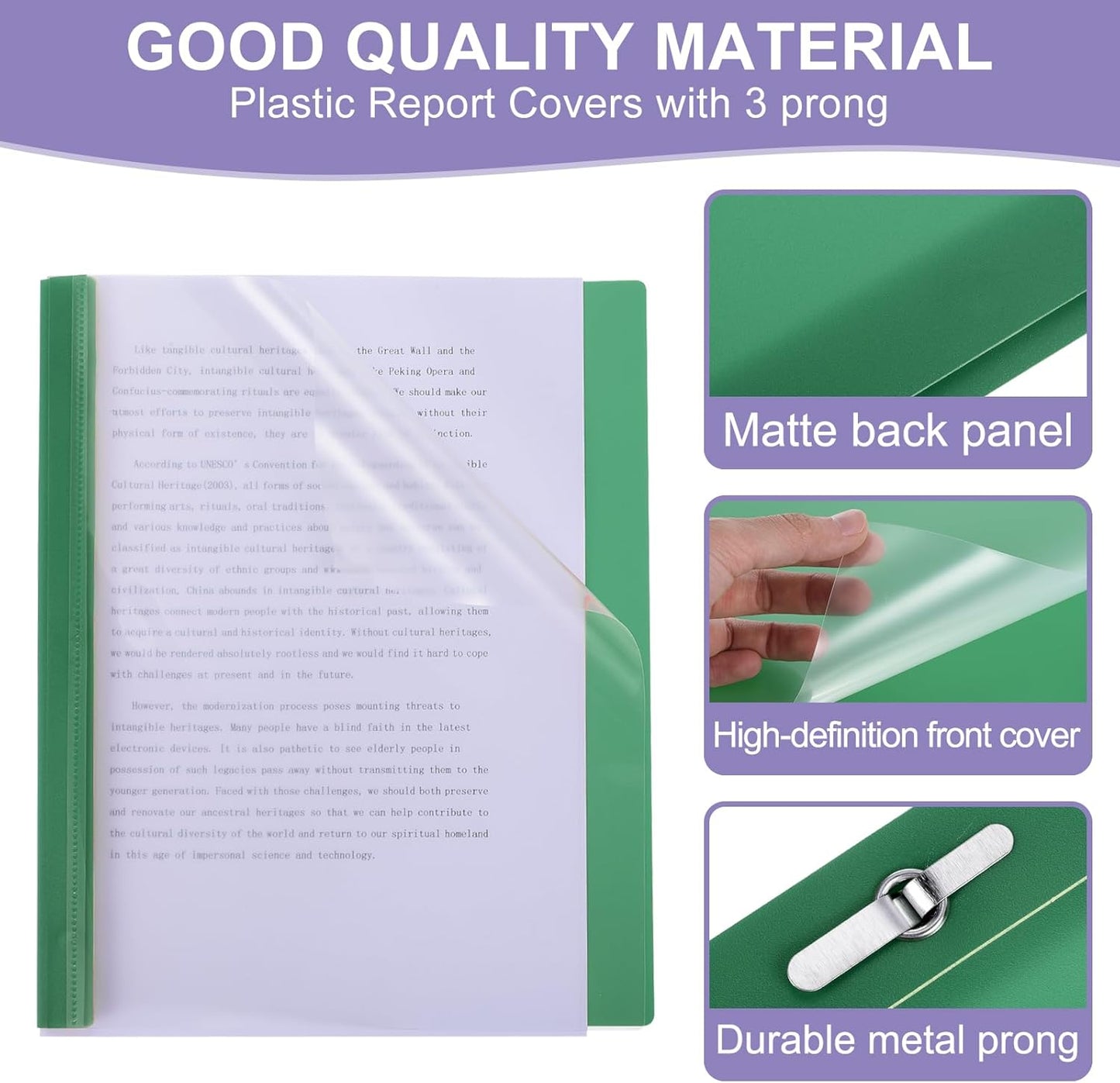 PATIKIL Plastic Report Covers with Prong, 10 Pcs 80 Sheet Capacity Clear Front Presentation Binders with 3 Metal Prong Fasteners Report Folder for Resume Documents Files Letter, Dark Blue