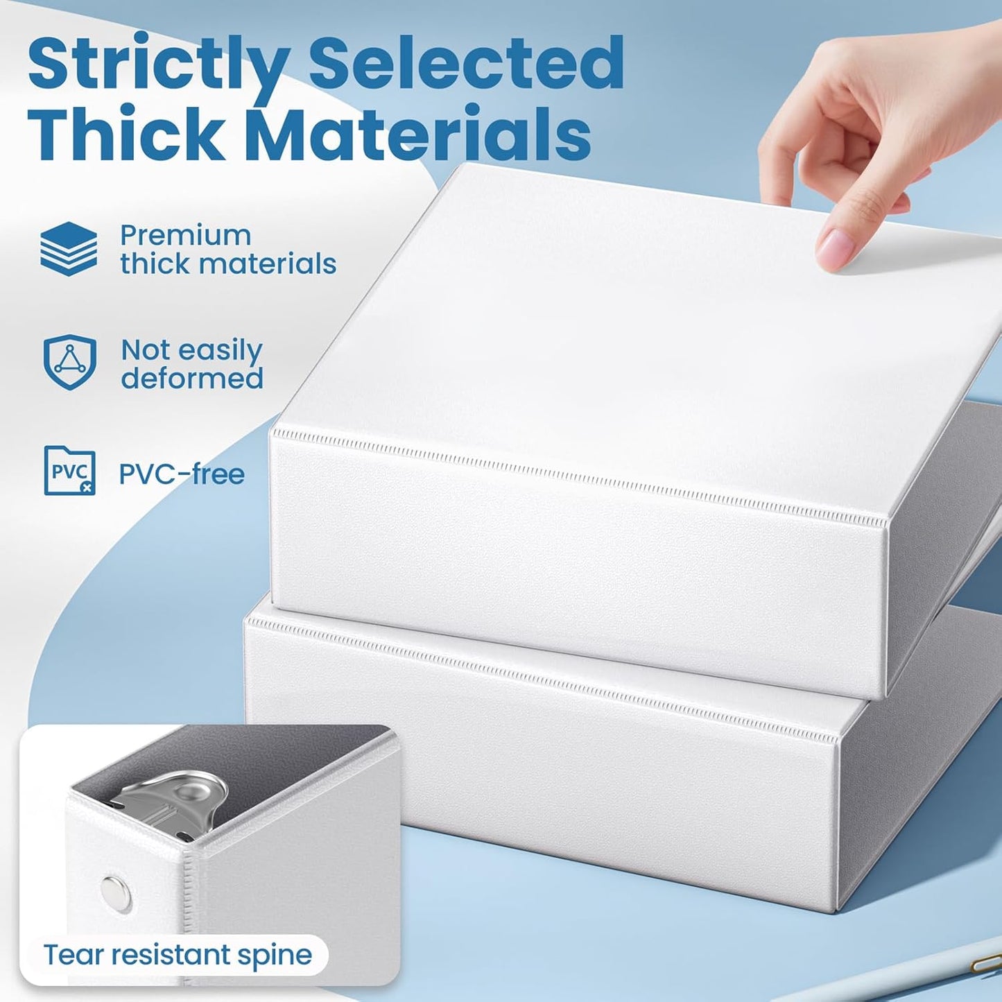 SUNEE 1/2 Inch Binders 3 Ring 10 Pack Bulk, PVC-Free Clear View Half Inch Binders (Fits 8.5x11 Inches) for School, Office & Home Use, White