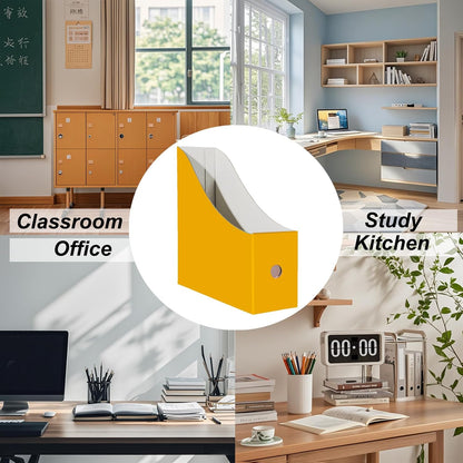 Limitliho 2 Pack White Magazine Holde, Vertical Book Bins for Classroom and Library Use, 10.6'' ×10.2'' ×3.5'' Inch Vertical File Folder Box