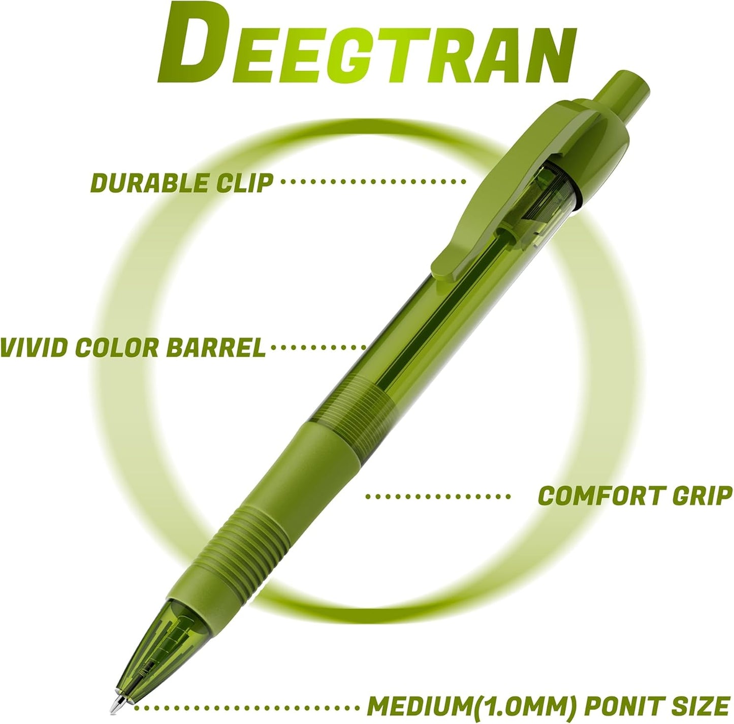 deegtran Pens Bulk, 30 Pack No Bleed Black Ink Click Pens with Soft Grip, Wholesale Retractable Ballpoint Pens for Office School, Medium Point Smooth 1.0MM
