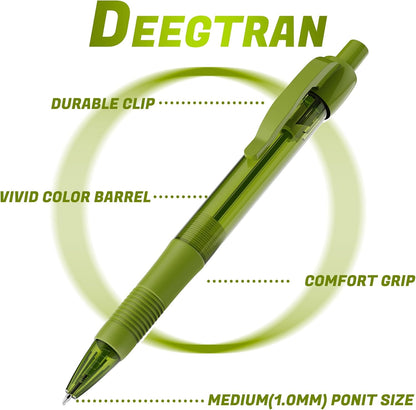 deegtran Pens Bulk, 30 Pack No Bleed Black Ink Click Pens with Soft Grip, Wholesale Retractable Ballpoint Pens for Office School, Medium Point Smooth 1.0MM