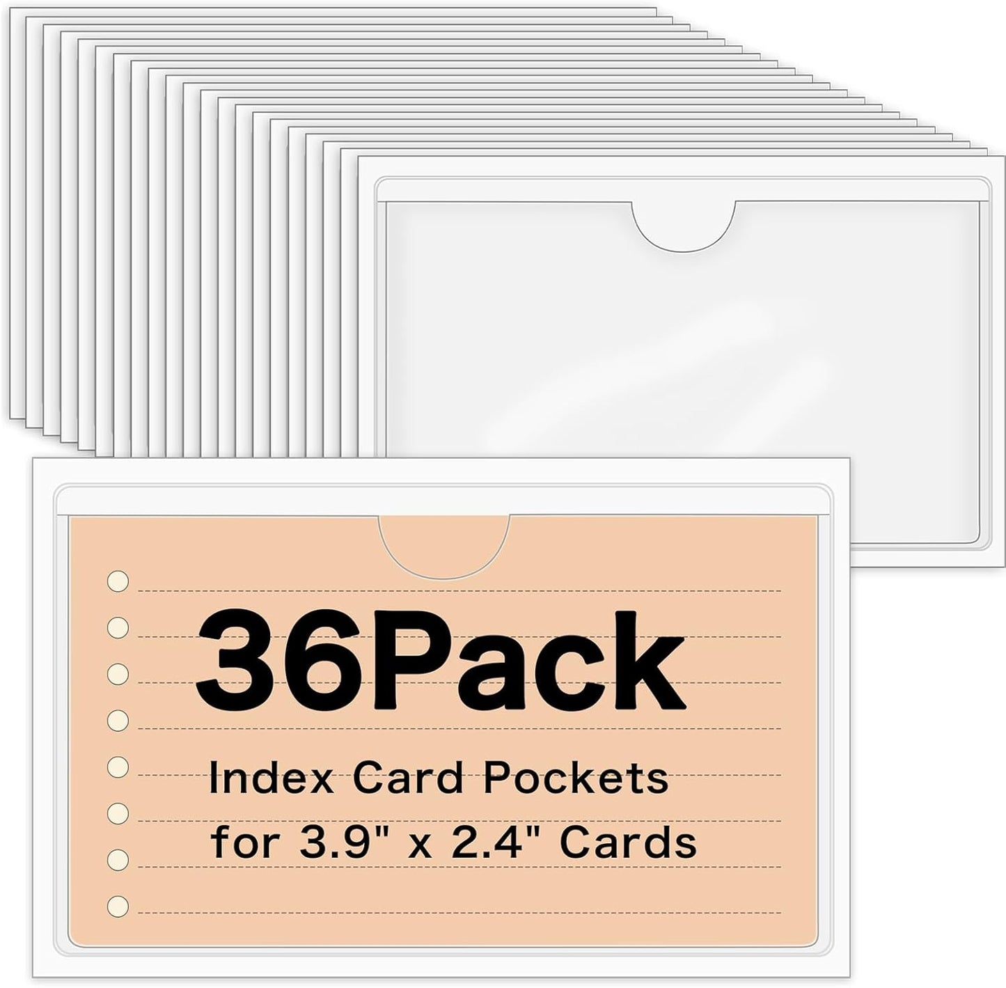 36 Pack 3" x 5" Index Card Holder Adhesive Plastic Label Holders Clear Tote Bag Labels Stickers for Organizing Storage Bins Library Card Shelves