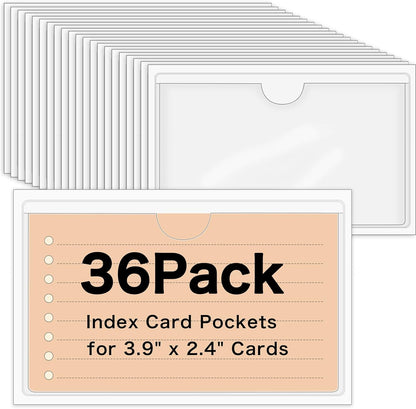 36 Pack 3" x 5" Index Card Holder Adhesive Plastic Label Holders Clear Tote Bag Labels Stickers for Organizing Storage Bins Library Card Shelves