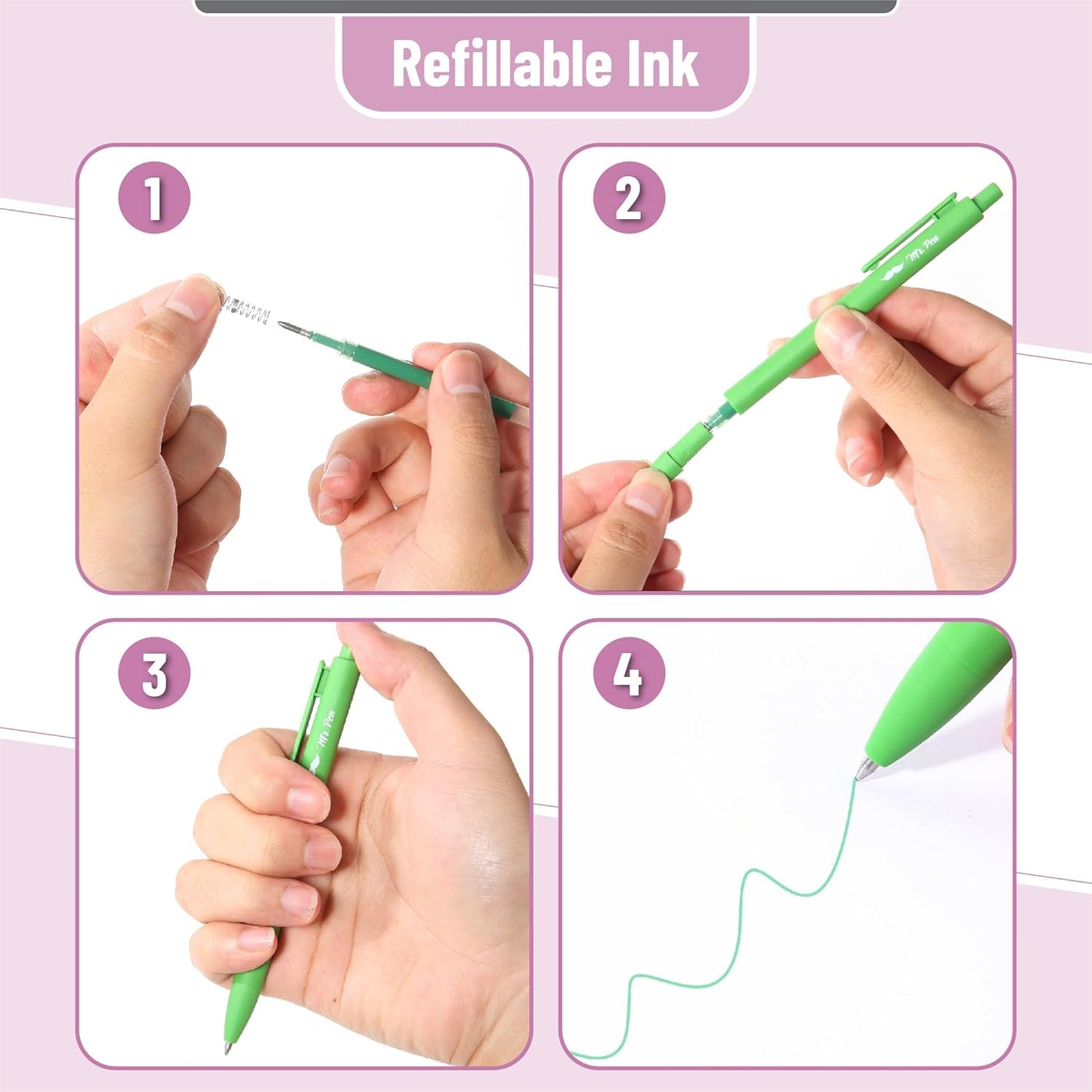 Mr. Pen- Retractable Gel Pens, 12 Pack, Colorful Ink, Fine Point 0.7mm, Fast Dry, Smooth Writing, Cute Pens for Drawing, Writing Planner and School Supplies