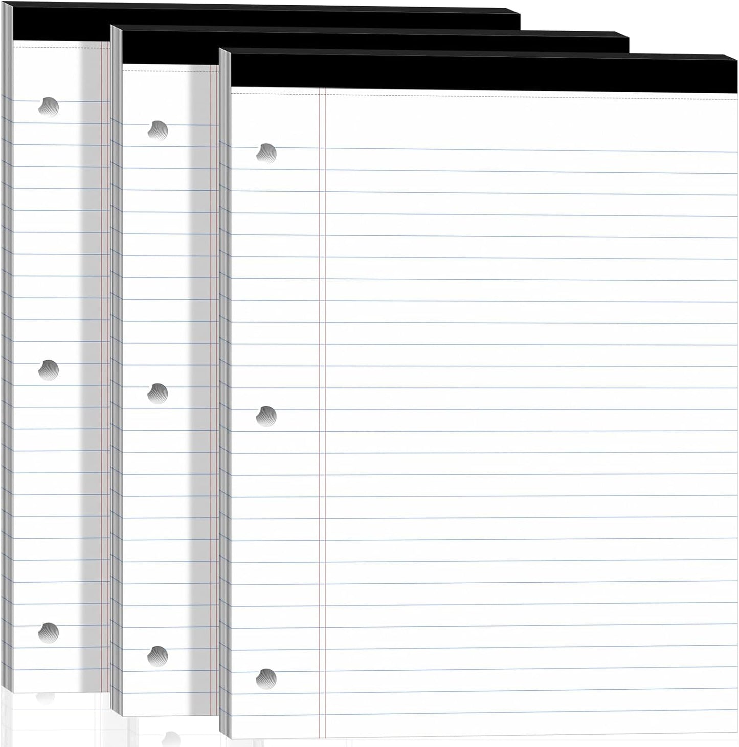 Legal Pads 8.5x11, White Notepads 8.5x11, Wide Ruled Lined with 3 Hole Punch, Loose Leaf Notebook Paper for 3 Ring Binders, 3 Pack, 30 Sheets/Pack, Perforate for School, Office, Home