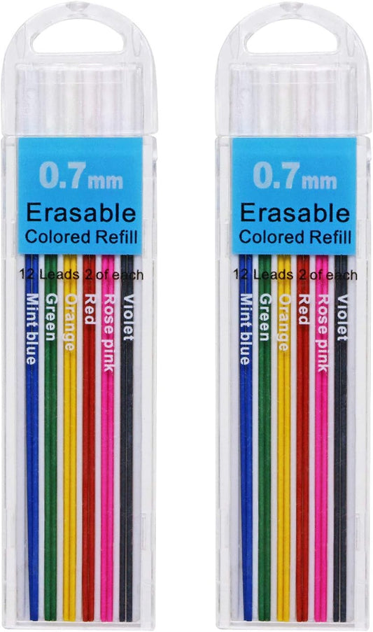 Tupalizy Erasable Colored Leads for Drawing Sketching Writing Taking Notes Adult Coloring Mechanical Pencil Refill for Teachers Students Artists Home School Office Art Project (0.7mm,6 Colors,24PCS)