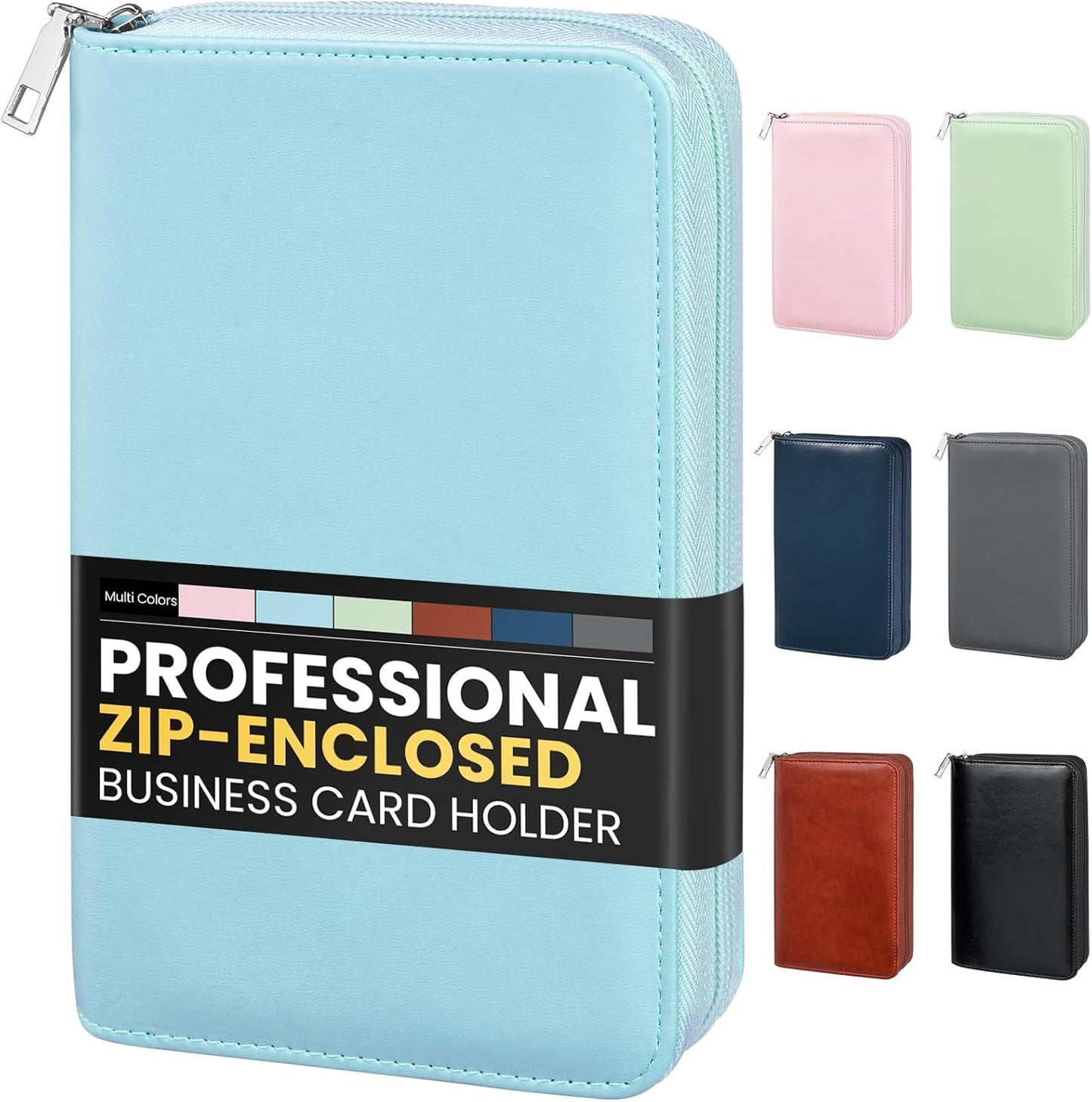 Sooez Leather Professional Business Card Book Holder Organizer, 240 Capacity Credit Card Booklet, PU Name Cards Holder Storage File for Men Women, 7.7 x 4.5 Inch, Black