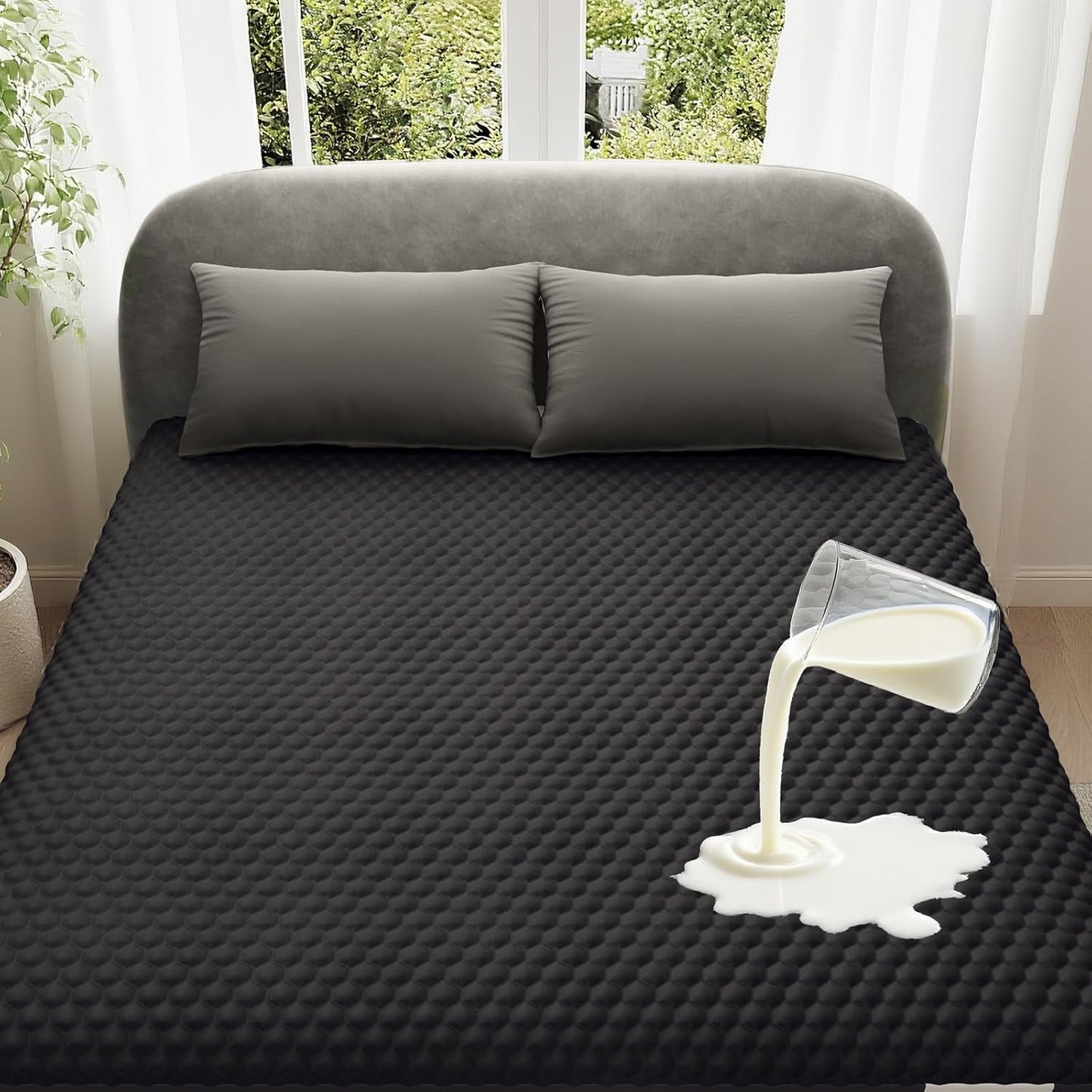 OhGeni 100% Waterproof Queen Size Mattress Protector,Soft Mattress Pad, Cooling Breathable Fitted Sheets,Washable Bed Cover,Non-Slip Deep Pocket,Noiseless for Bedroom