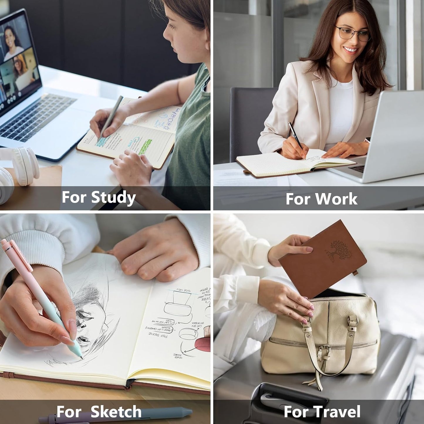 PERCUN Graph Paper Notebook, 160 Pages Grid Journal for women & men, A5 Hardcover Leather Graphing Notebook for School, Work, Travel, Note Taking 5.9”x8.5” (Black)