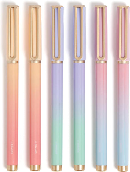 U Brands Catalina Felt Tip Pens, Set of 6 Black Ink Pens, Soft Touch Jewel Tones, Gold Details, Medium (0.7 mm) Point