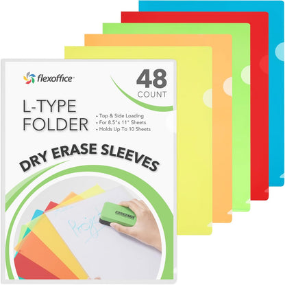 FLEXOFFICE 24 Pack Clear Project Folders for Important Documents, Heavyweight L-Shaped Transparent Poly Jacket Sleeves Folders Fit for US Letter Size