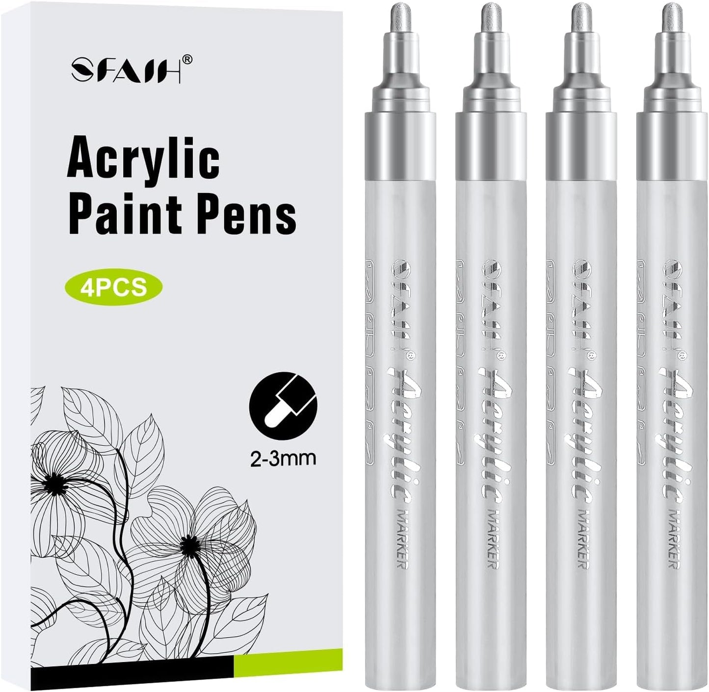 SFAIH White Paint Markers Pens - 4 Pack 2-3MM Medium Tip Acrylic White out Markers for Rock Painting, Wood, Metal, Fabric, Plastic, Canvas, Glass, Ceramic, Diy Crafts, Drawing, Tire, Correction