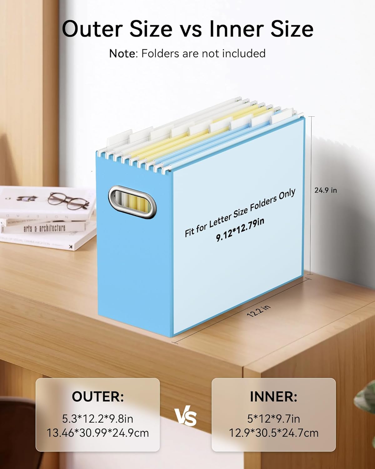 Oterri File Organizer Box, Portable Collapsible Cardboard File Folder Organizer with Handle for Letter Size Hanging Files, Document Storage Box for Home Office & Classroom (4 Packs, Black)