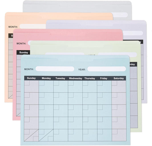 6 Pack Colored File Jackets Letter Size No Expansion Pocket Folder for Office Home School with Reinforced Straight-Cut Tab, Project Design