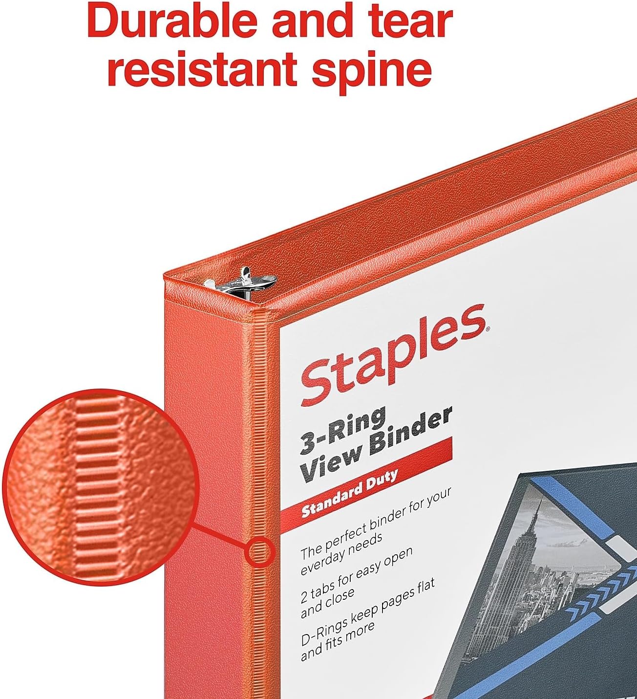 Staples Standard 2-Inch 3-Ring View Binder, Holds Up to 450 Sheets, Orange, Durable Binder for Office & School