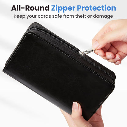 Sooez Leather Professional Business Card Book Holder Organizer, 240 Capacity Credit Card Booklet, PU Name Cards Holder Storage File for Men Women, 7.7 x 4.5 Inch, Black