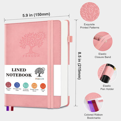 PERCUN Graph Paper Notebook, 160 Pages Grid Journal for women & men, A5 Hardcover Leather Graphing Notebook for School, Work, Travel, Note Taking 5.9”x8.5” (Black)