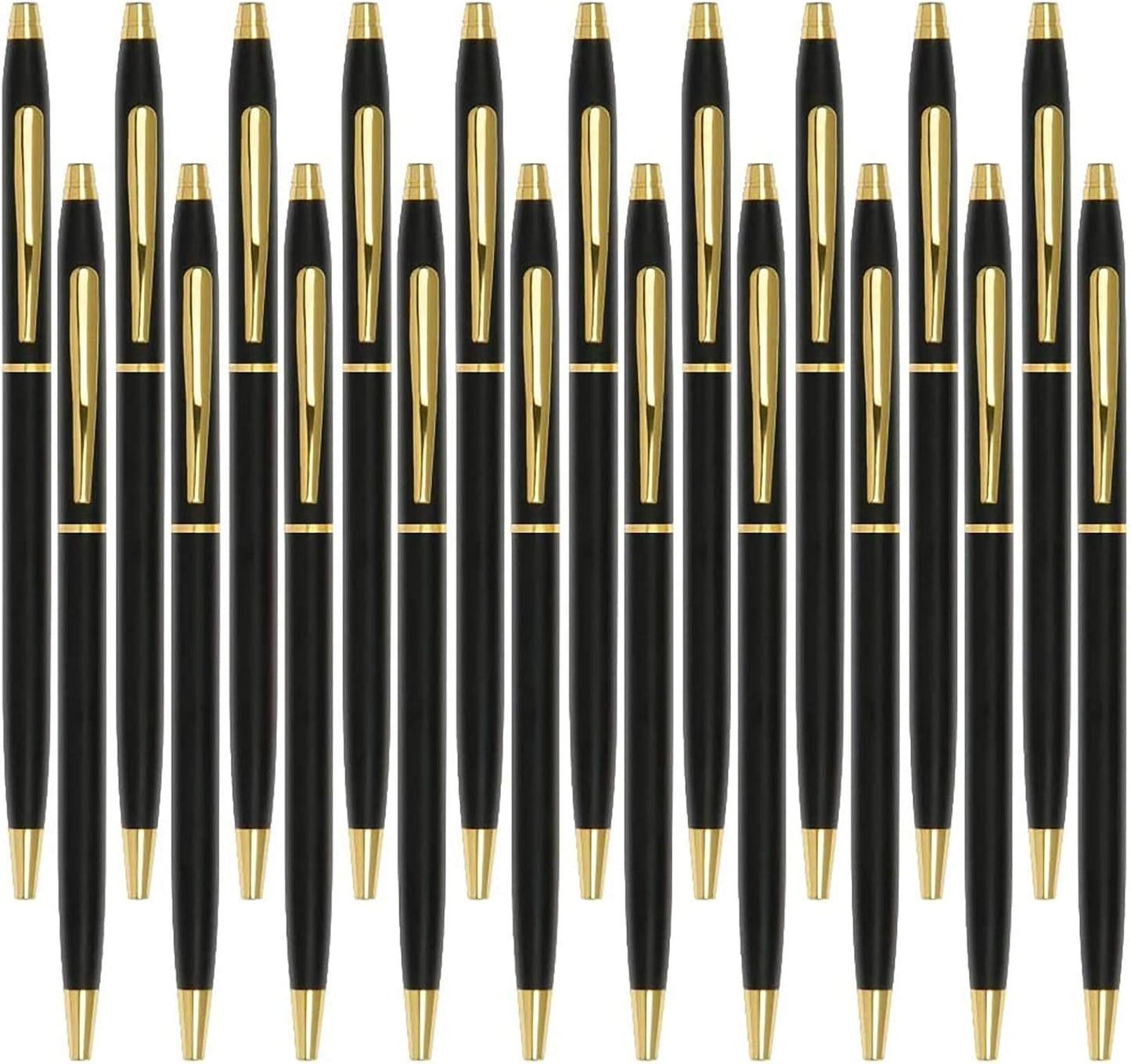 Cambond Slim Ballpoint Pens Bulk - Black Ink 1.0mm Medium Point Retractable Metal Pen for Police Uniform, Flight Attendant & Office, 10 Pack (Black Barrel)