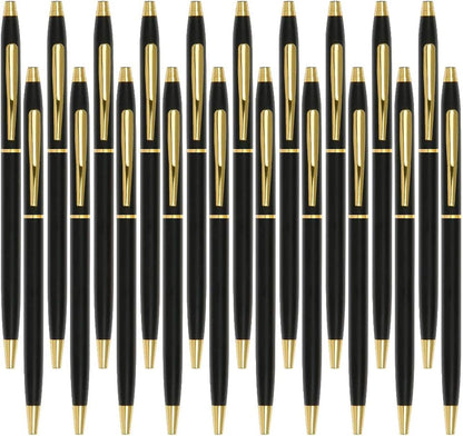 Cambond Slim Ballpoint Pens Bulk - Black Ink 1.0mm Medium Point Retractable Metal Pen for Police Uniform, Flight Attendant & Office, 10 Pack (Black Barrel)
