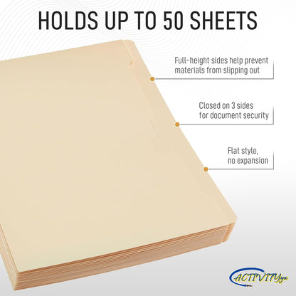 Manila File Jackets, Flat-No Expansion, Letter Size, Reinforced Straight-Cut Tab, 10 Pack