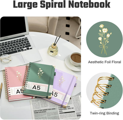 Hardcover Spiral Notebooks 8.5" X 11" Note Taking 5 Subject Notebook College Ruled with Dividers 240 Pages 100GSM Aesthetic Spiral Notebook for Work School Cute Journals for Women Writing