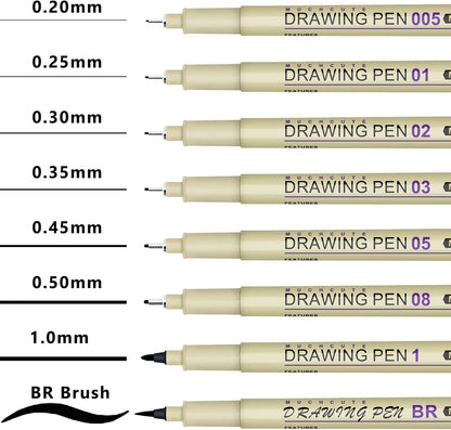 Muchcute Extra Fine Point Writing Pens:6 Black 0.25mm Ultra Thin Micron Pen 01 No Bleed Bible Journaling Study Supplies Annotation Smooth Waterproof Micro Line Tip Fineliner Gel Felt Ink Markers Stuff