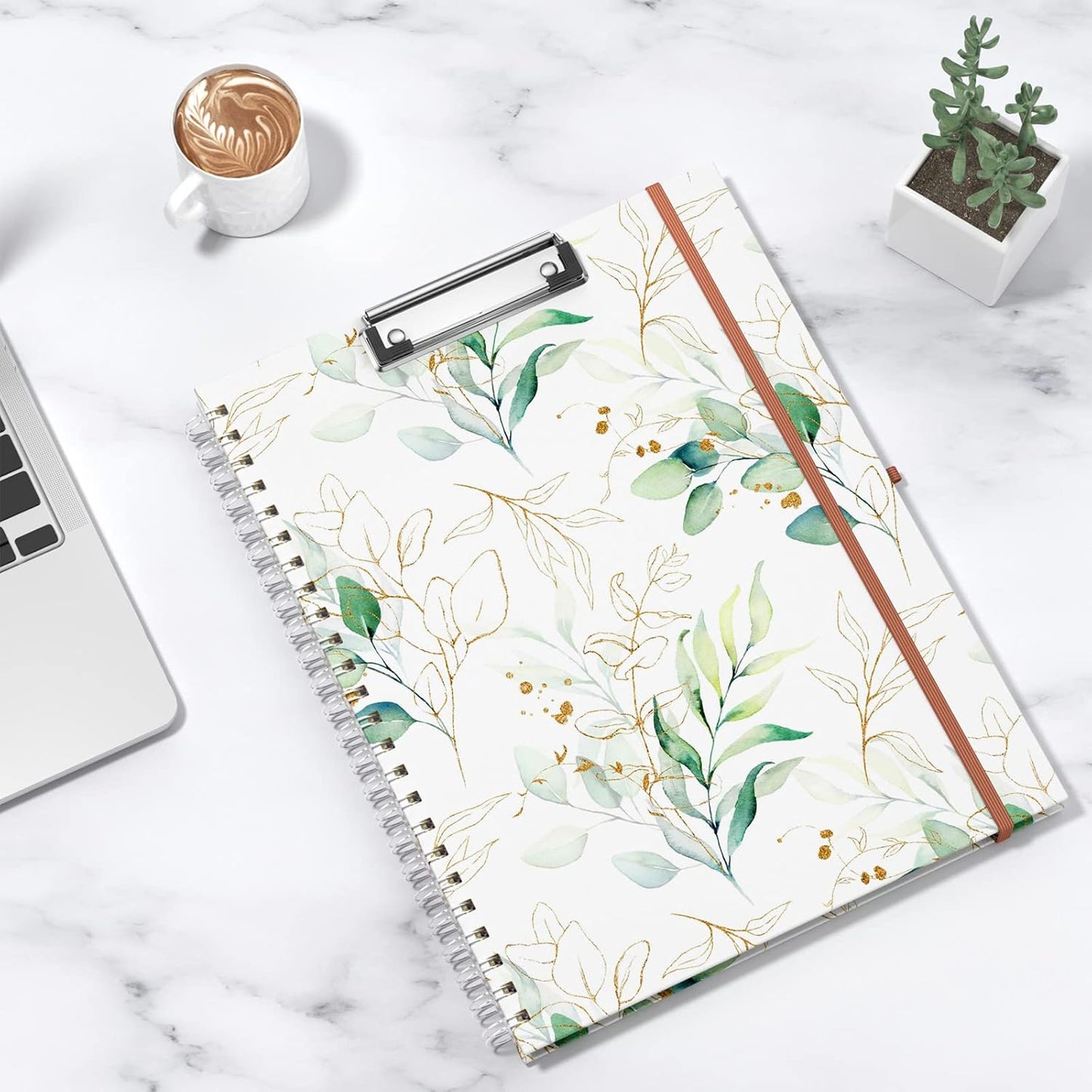 Rimilak Spiral Clipboards Folio with Refillable Lined Notepad, 14.5 x 9.8 In, Hardcover Cover with 5 Interior Pockets, Elastic Band and Pen Loop Series. Cute Stylish Clipfolio, Daisy Flower