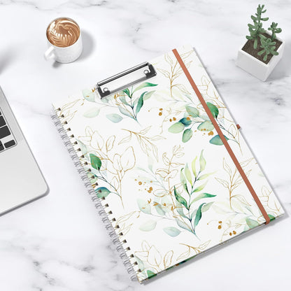 Rimilak Spiral Clipboards Folio with Refillable Lined Notepad, 14.5 x 9.8 In, Hardcover Cover with 5 Interior Pockets, Elastic Band and Pen Loop Series. Cute Stylish Clipfolio, Daisy Flower