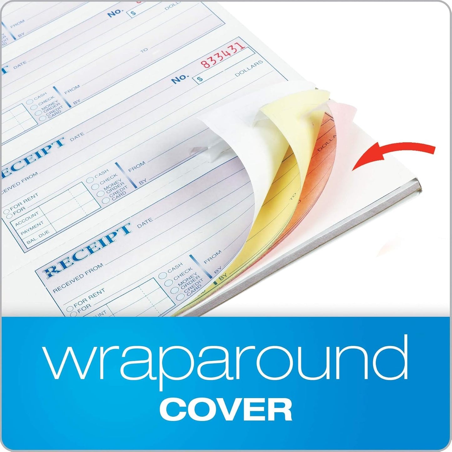 Adams Money and Rent Receipt Books, 3-Part Carbonless, 7-5/8" x 10-7/8", Bound Wraparound Cover, 100 Sets per Book, 4 Receipts per Page, 5 Books per Pack (TC1182-5)