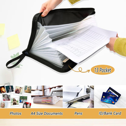 Mushroom Botanical Dragonflies Butterflies Expanding File Folder with Sticky Labels, 13 Pockets Accordion File Folder Document Organizer Expandable Zip File Folder with Zipper Closure