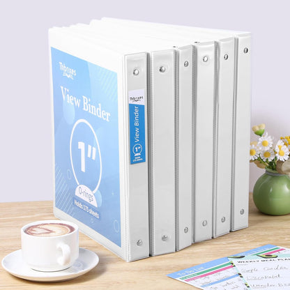 3 Ring Binder - 6 Pack, 1 Inch Binder with 2 Interior Pockets & Clear View Overlay, Large Capacity, Round Ring Binders for Office Supplies, School & Home (6 Colors)