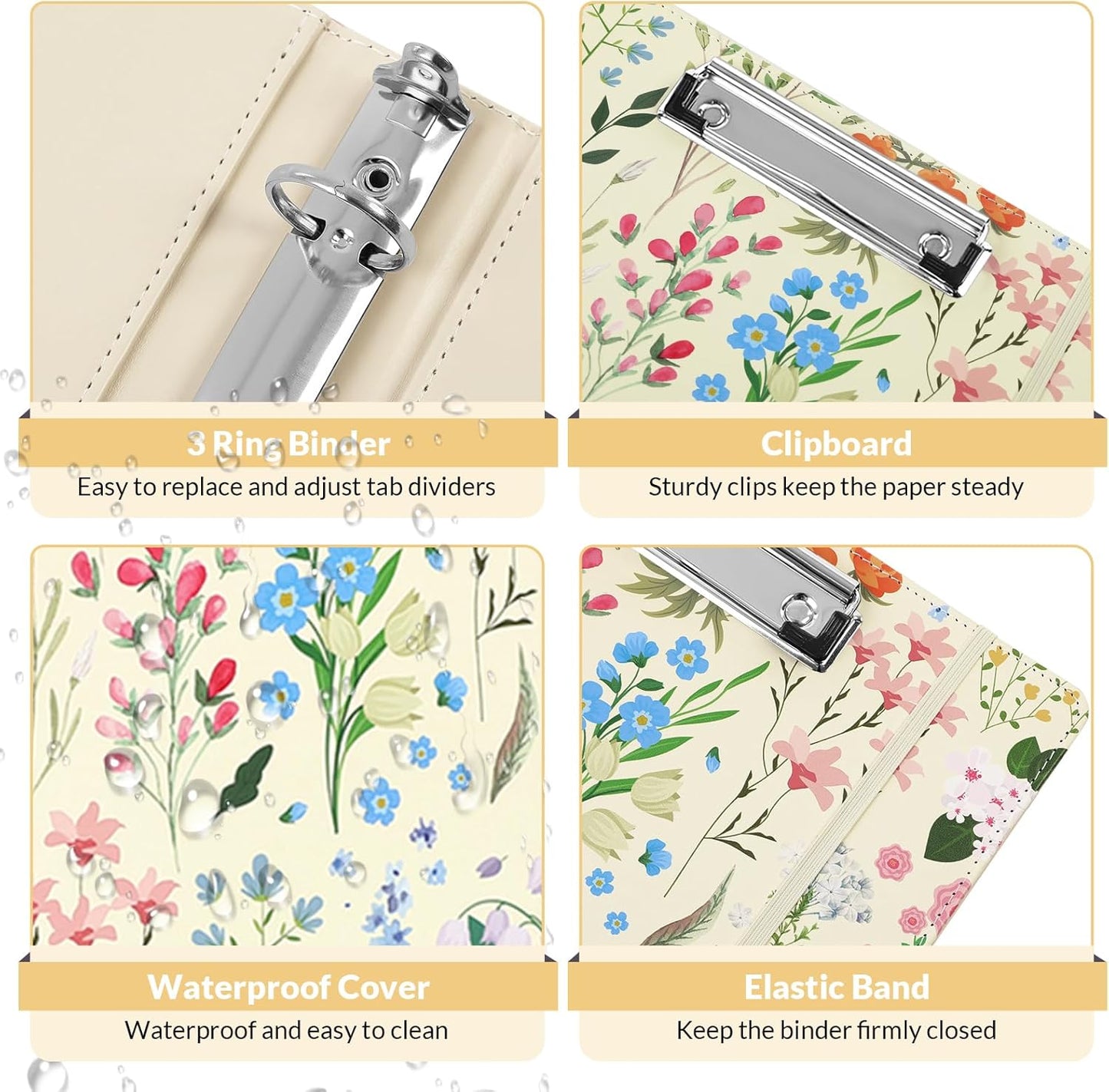 SKYDUE 1 Inch 3-Ring Binder with Clipboard, PU Aesthetic Binder with 5 Dividers, Notepad, Stickers & Pockets for Work and School (Letter Size)