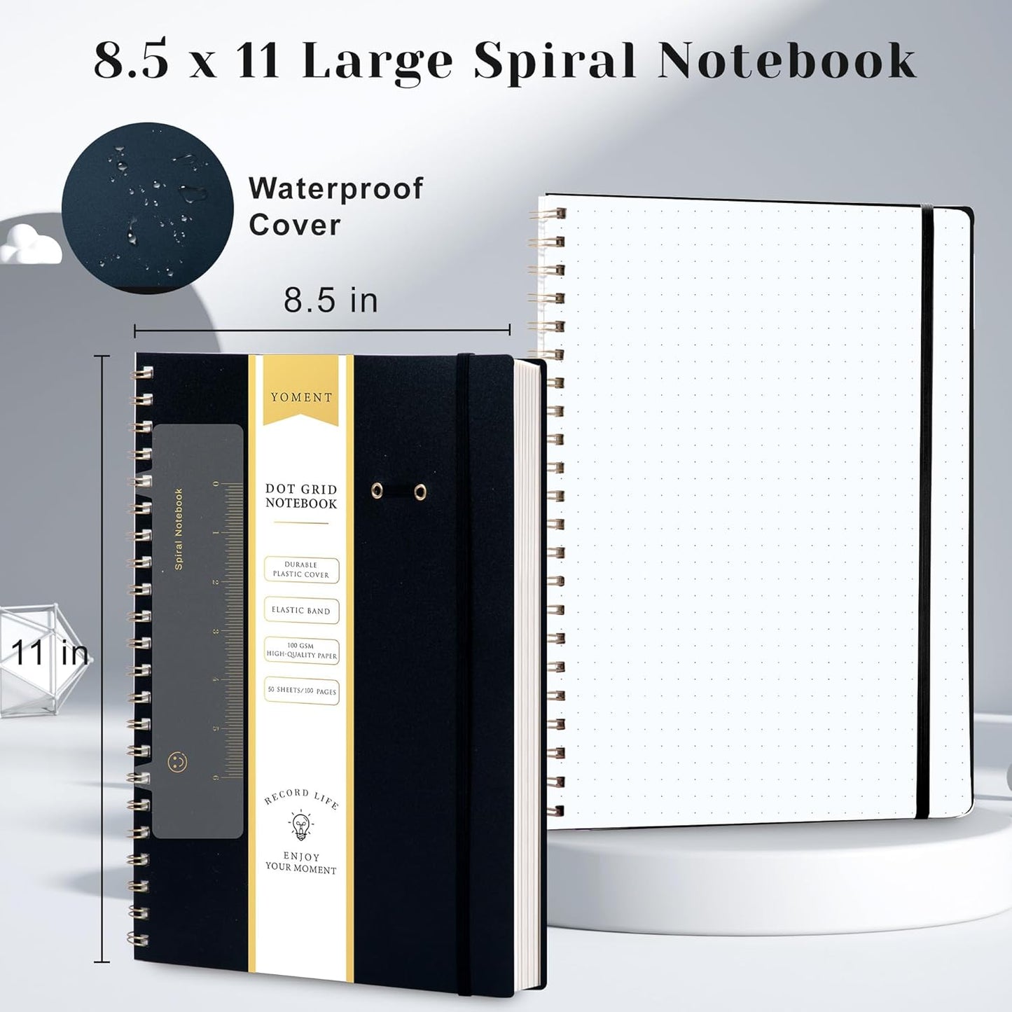 Yoment Graph Paper Spiral Notebook A5 Graphing Notebook 160 Pages Graph Paper Notebook Spiral Bound Waterproof Plastic Hardcover Spiral Journal 5x7 Grid Notebooks for Note Taking,Black