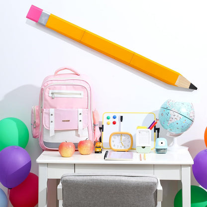 Yousoontic 31.5 Inch Giant Pencil Wall Art Wooden Jumbo Pencil Back to School Party Decoration Yellow Pen Props Preschool Kindergarten Graduation Classroom Decor for Home School Supplies