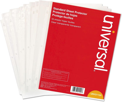 Universal 21124 Top-Load Poly Sheet Protectors, Standard Gauge, Letter, Clear (Pack of 50)