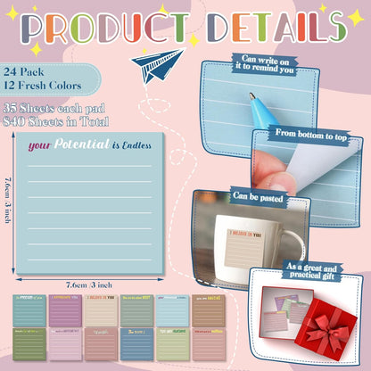 Yinder 48 Pcs Inspirational Sticky Notes Cute Motivational Sticky Notes Pad End of Year Employee Appreciation Gifts Bulk for Teacher Nurse Coworkers Office Supplies 3 x 3'' (Thank You,Dark Color)