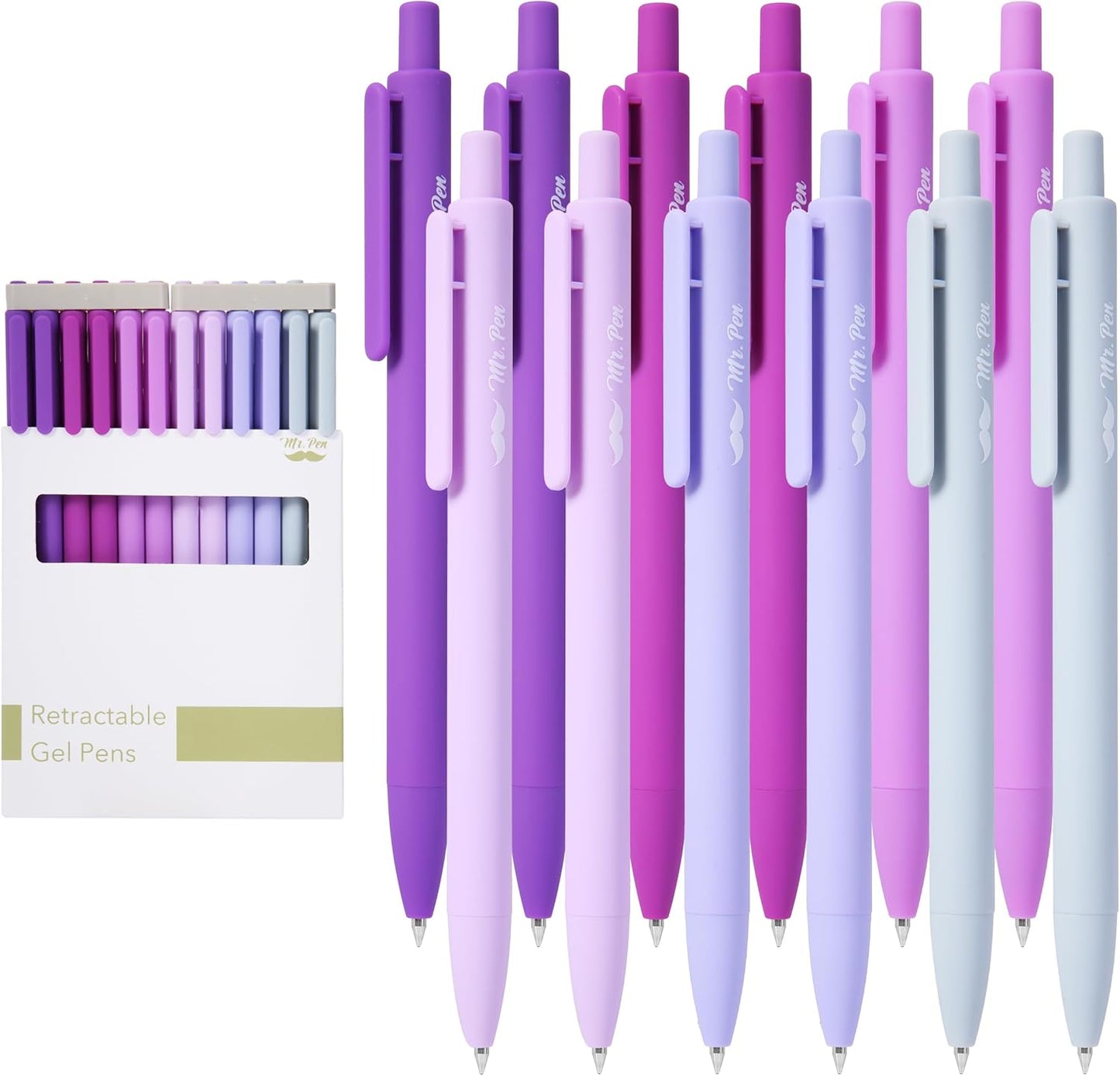 Mr. Pen- Retractable Gel Pens, 12 Pack, Colorful Ink, Fine Point 0.7mm, Fast Dry, Smooth Writing, Cute Pens for Drawing, Writing Planner and School Supplies