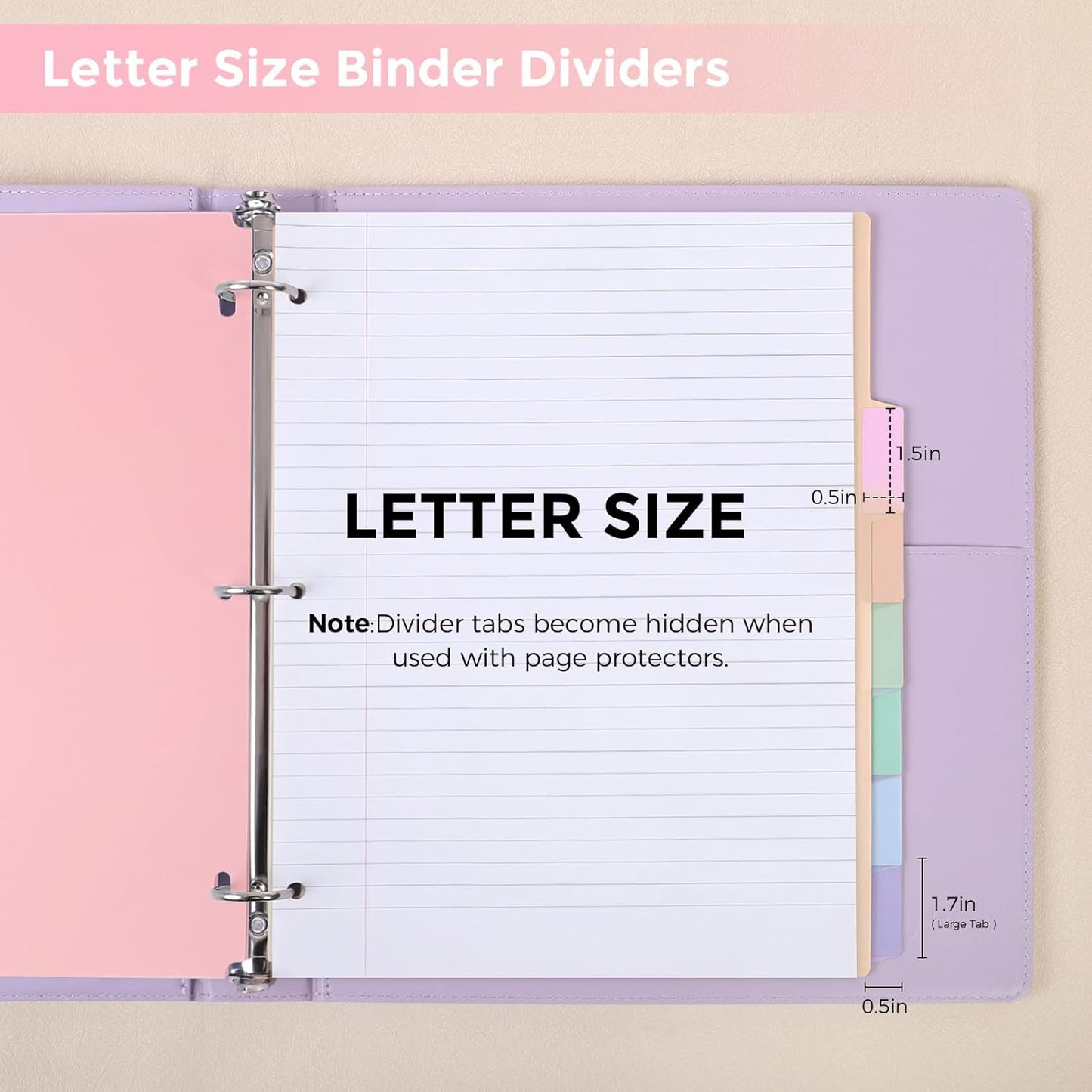SKYDUE 8 Tab Durable Plastic Dividers, Big Tab Dividers for 3 Ring Binder, Letter Size,Write & Erase Binder Dividers with Tabs, with Sticker Labels, 1 Set, Aesthetic Pastels Binder Dividers