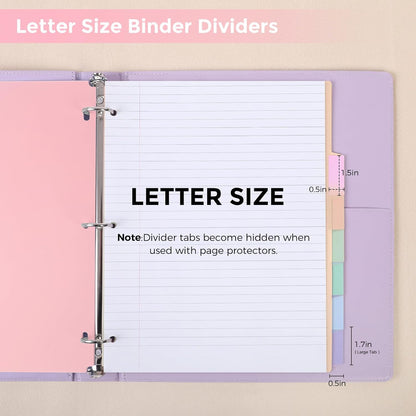 SKYDUE 8 Tab Durable Plastic Dividers, Big Tab Dividers for 3 Ring Binder, Letter Size,Write & Erase Binder Dividers with Tabs, with Sticker Labels, 1 Set, Aesthetic Pastels Binder Dividers