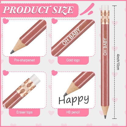 Crtiin 50 Pieces Baby Shower Pencils for Activities Mini Golf Half Pencils, Presharpened with Erasers, 4 Inch(Wood Color,Simple Style)