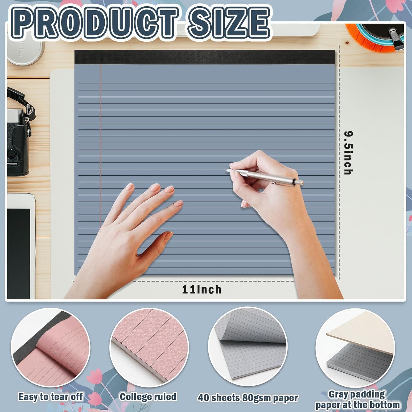 gisgfim 4 Pack 11" x 9.5" Legal Pads College Ruled Notepad Landscape Notebook 80 GSM Horizontal Lined Notebook Writing Pads Aesthetic Legal Pad for School Office Business (Pastel)