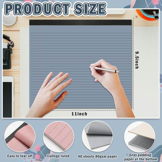gisgfim 4 Pack 11" x 9.5" Legal Pads College Ruled Notepad Landscape Notebook 80 GSM Horizontal Lined Notebook Writing Pads Aesthetic Legal Pad for School Office Business (Pastel)
