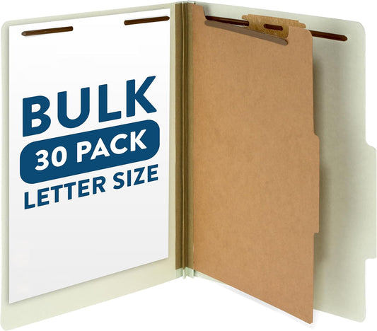 Blue Summit Supplies 30 Letter Size Grey/Green Classification Folders, 1 Divider, 2 Inch Tyvek Expansions, Durable 2 Prongs, Letter Size, Grey/Green Color, 30 Pack