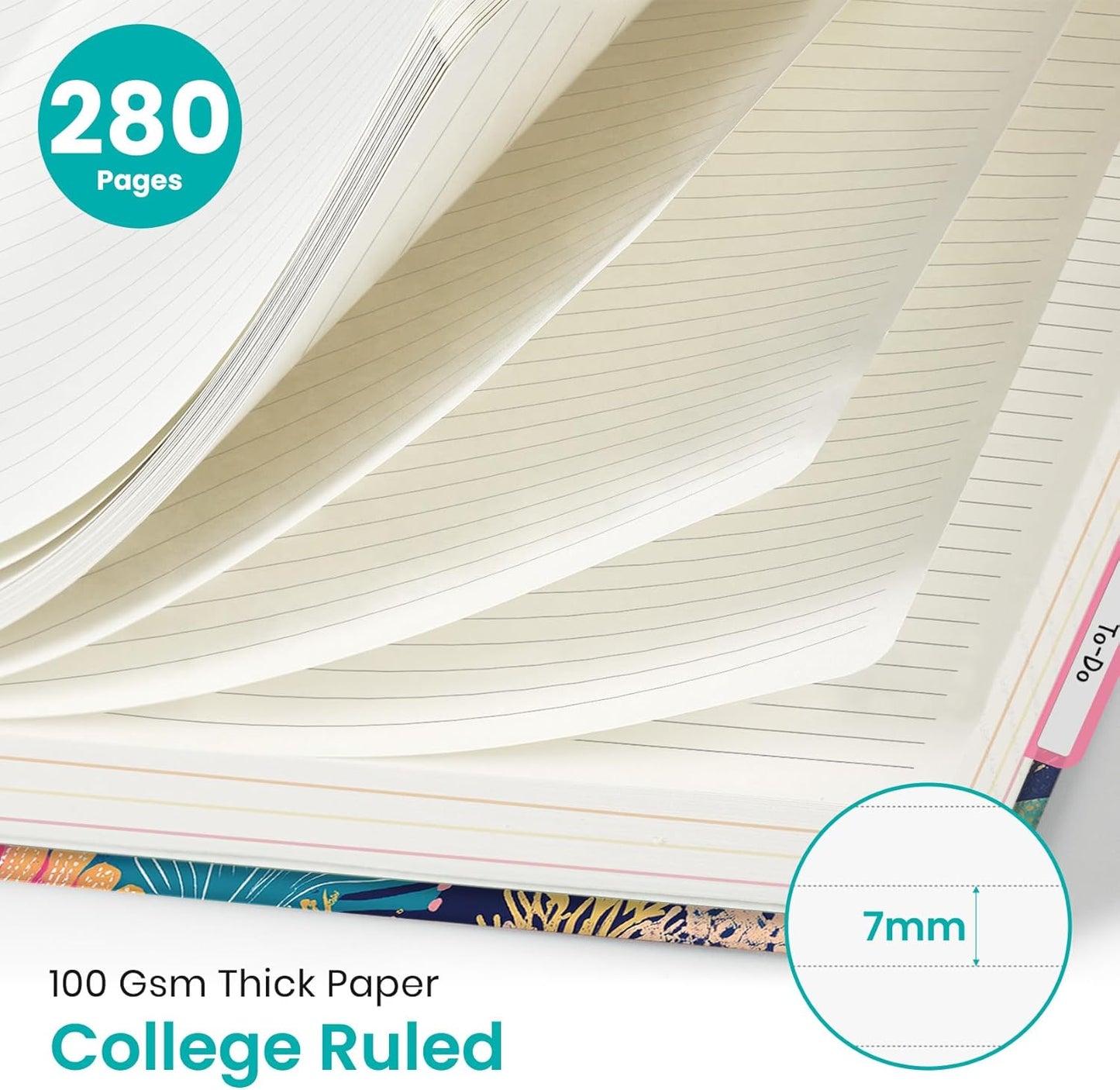 Large Lined Spiral Journal for Women Cute Hardcover 5 Subject Notebook for Work 8.5" x 11" with Removable Dividers & Tabs, College Ruled, 280 Pages Aesthetic Journal for Work, School & Note Taking, Garden of Whimsy