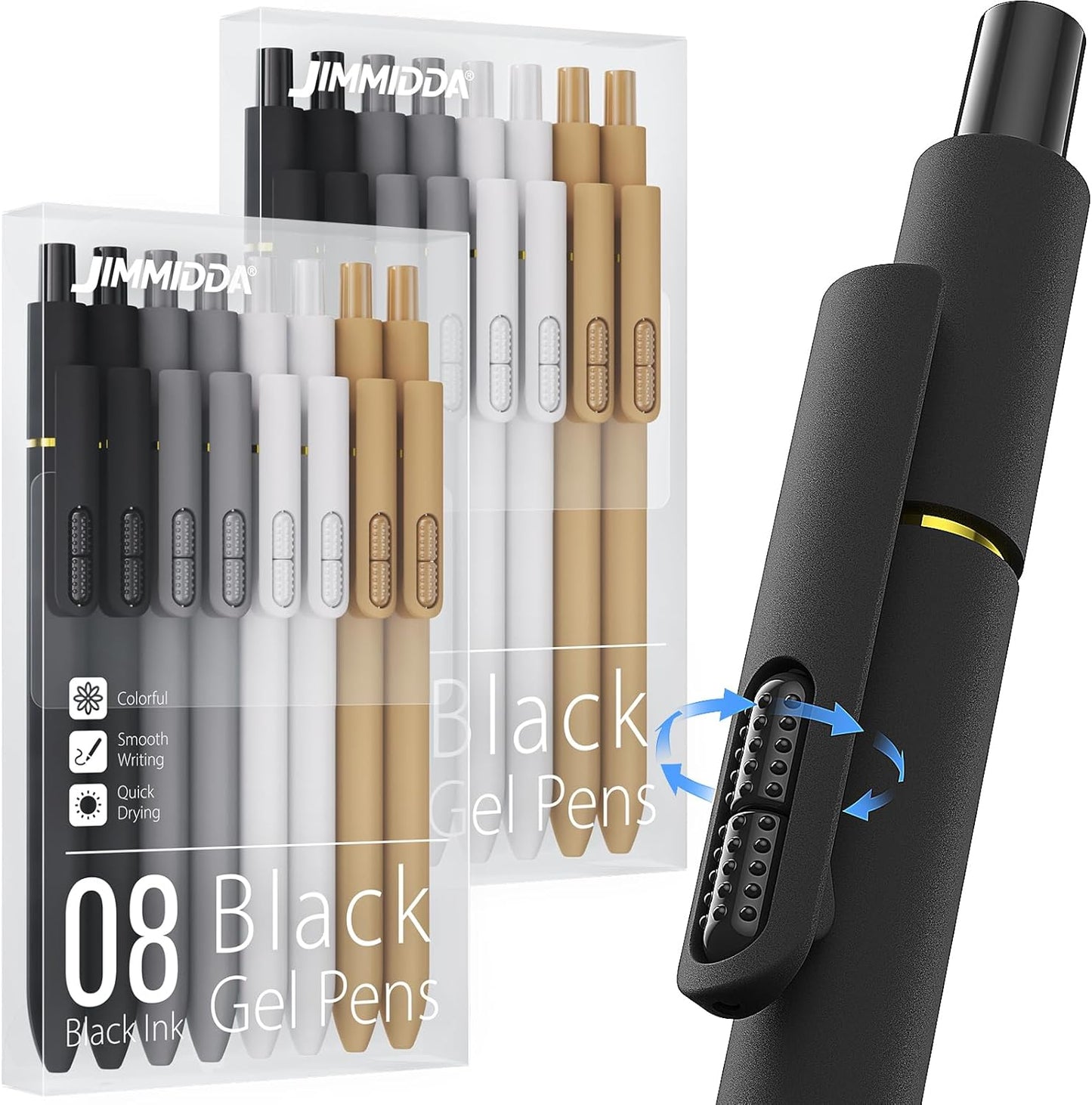 8Pcs Black Gel Pens - 0.7mm Medium Point Black Ink Pens | Smooth Writing - Quick Drying Retractable Pen for Men Women (Morandi - 8Pcs)