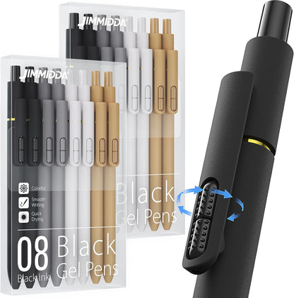 8Pcs Black Gel Pens - 0.7mm Medium Point Black Ink Pens | Smooth Writing - Quick Drying Retractable Pen for Men Women (Morandi - 8Pcs)