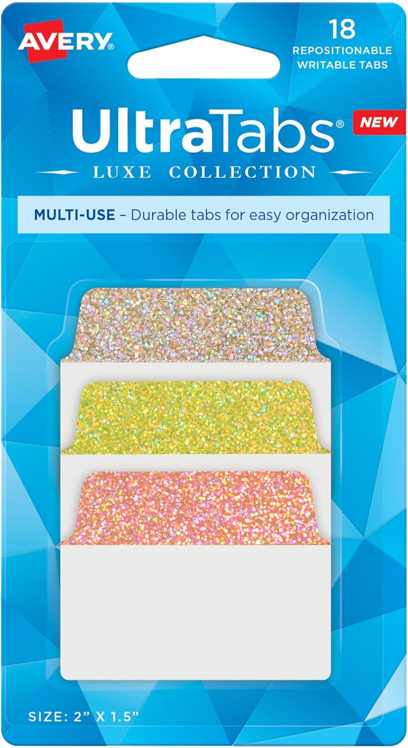 Avery Multiuse Ultra Tabs, 2" x 1.5", 2-Side Writable, Assorted Pastel Dots, 24 Repositionable Tabs (74773)