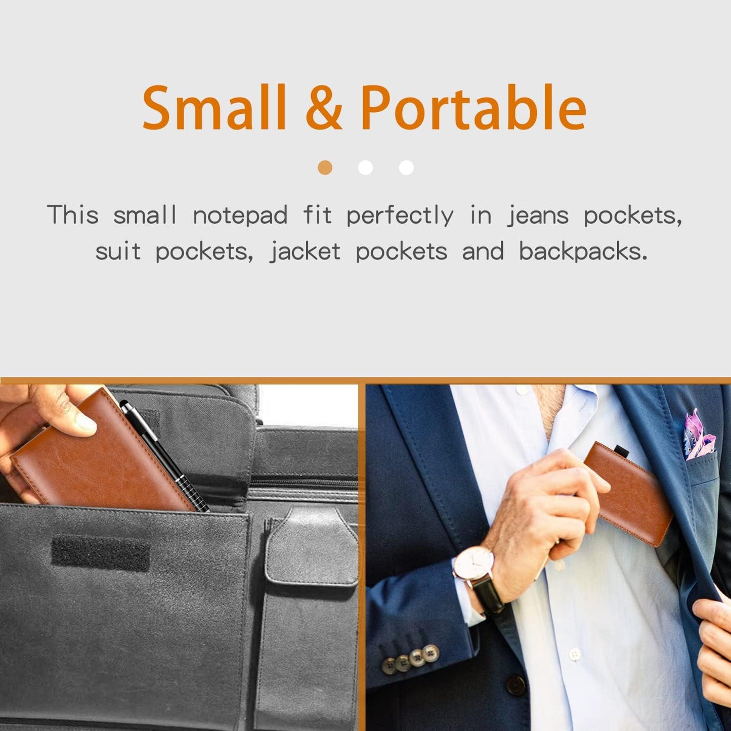 Xhwykzz 7 Pieces Small Notepads Holder Set, Pocket Notebook with pen, Included 5 Pieces Refills 3 x 5 Inch, 30 Lined Paper Per Note Pad (Black)