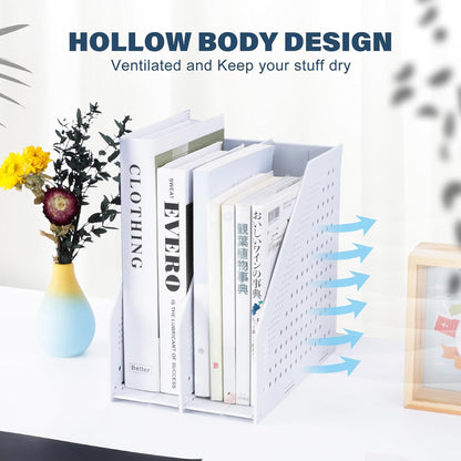 FRETONBA Collapsible Magazine File Holder with 2 Vertical Compartments Foldable Binder Holder for Desk Binder Storage Organizer Plastic Magazine Holders for Shelf, Light Gray