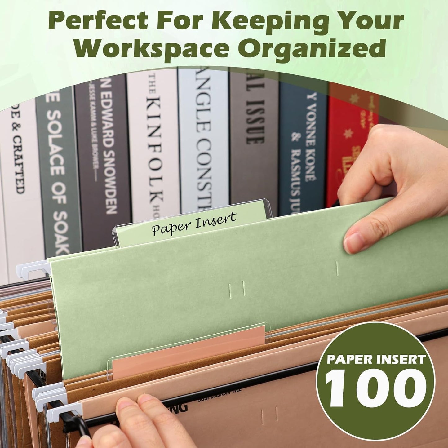 100 Pcs Hanging File Folder Paper Inserts 3-1/2 Inch Off White Blank File Tab Inserts Thick Cardstock for Hanging Folder (3.5×0.6 inch)(No Tab Included)